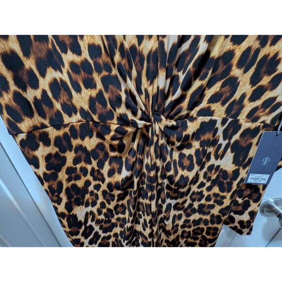 Jennifer Lopez Leopard Print Twist V Neck Stretchy Dress Size XL Cocktail NWT! - Picture 3 of 12